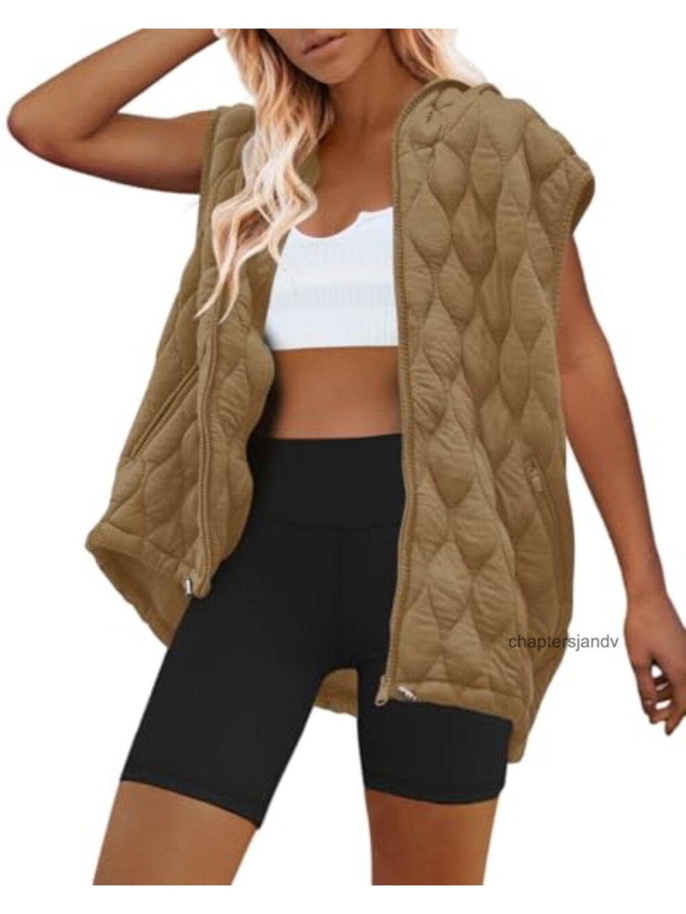 Womens Oversized Quilted Puffer Vest Hooded Zip Up Sleeveless Winter Vest